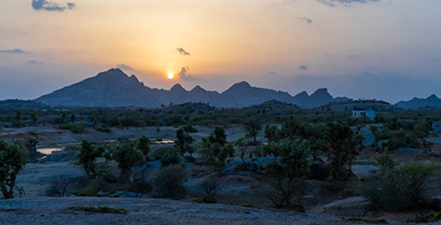 Jawai landscape sunset with granite hills