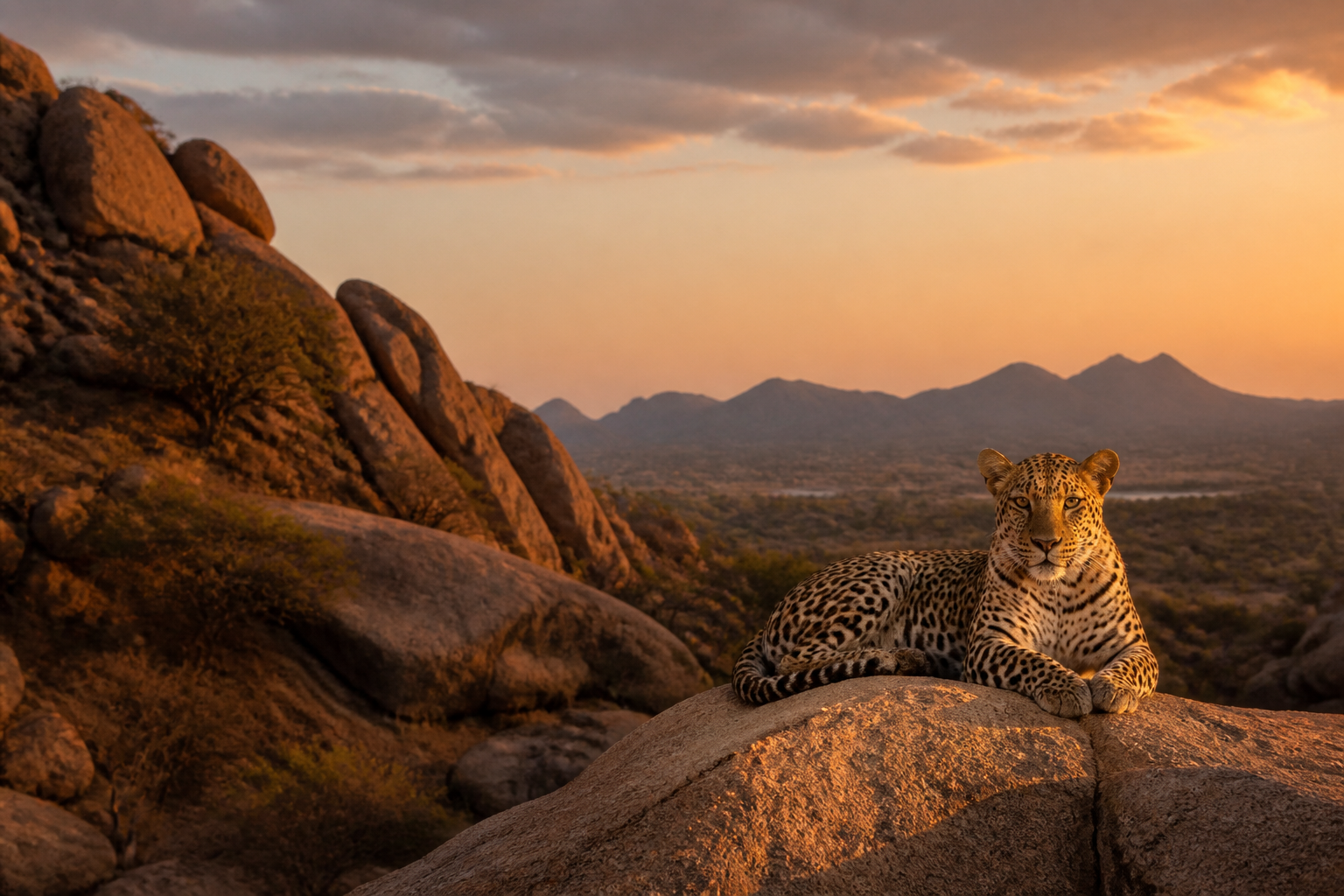 Leopard on granite hills during a Jawai safari in Rajasthan